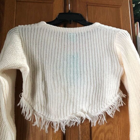 NWT Y2K School Girl Knit Embroidered Slogan Thrashed Crop Sweater - M - Picture 7 of 11